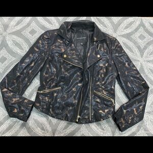 Rock & republic vegan leather metallic moto jacket